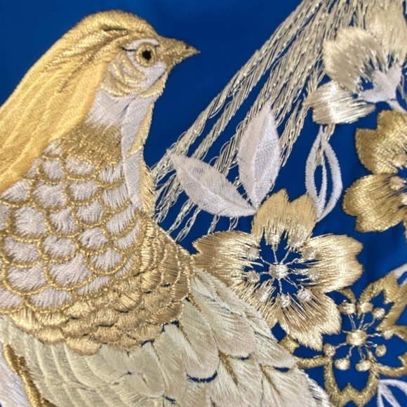 Embroidered Floral Asian Robe Royal Blue One Size Made In Japan NWOT - Picture 7 of 9